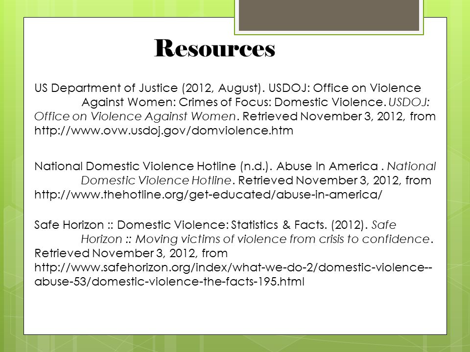 Resources US Department of Justice (2012, August).