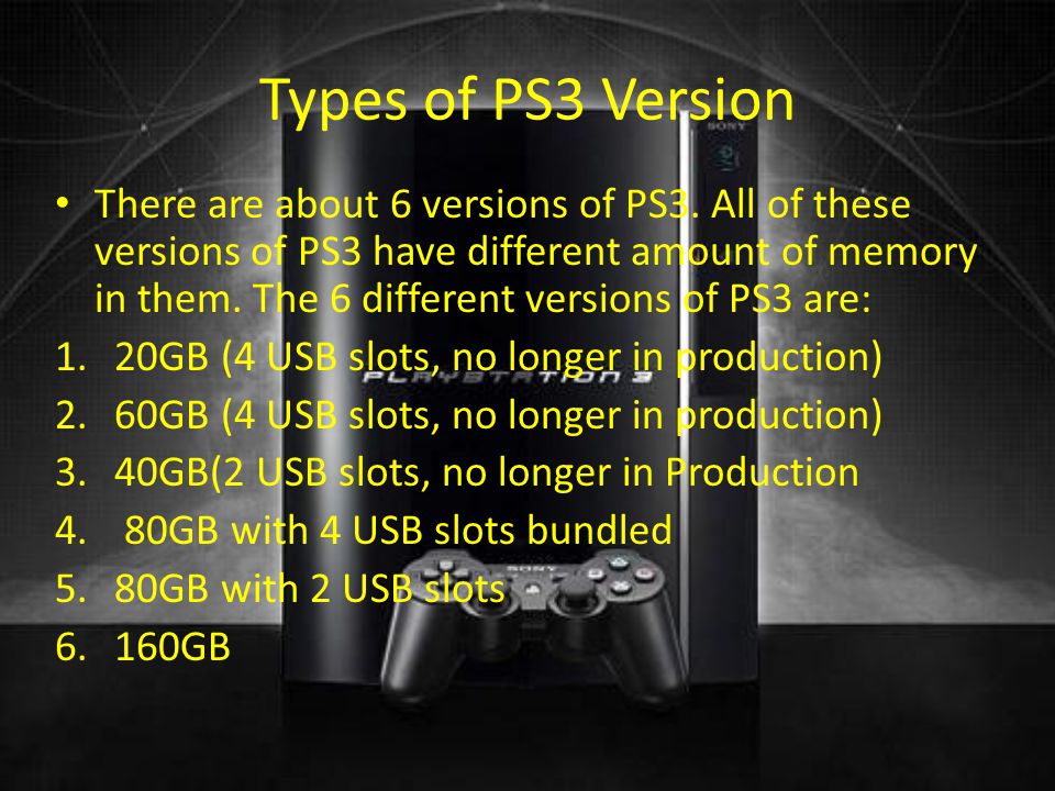 Types of PS3 Version There are about 6 versions of PS3.
