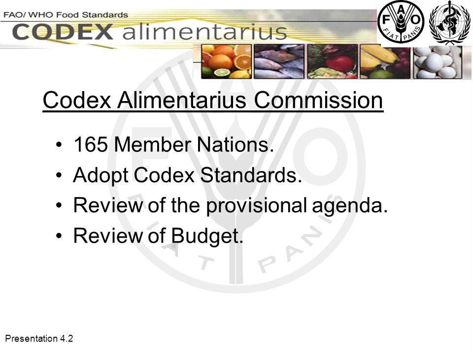Presentation 4.2 Codex Alimentarius Commission 165 Member Nations.
