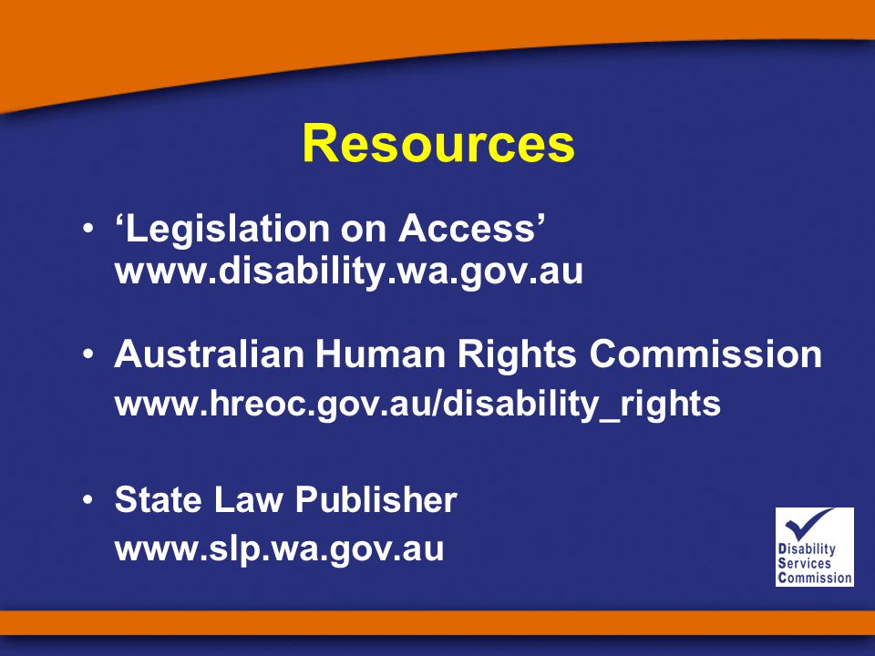 Resources ‘Legislation on Access’   Australian Human Rights Commission   State Law Publisher