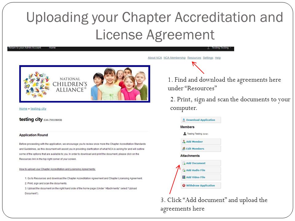 Uploading your Chapter Accreditation and License Agreement 1.