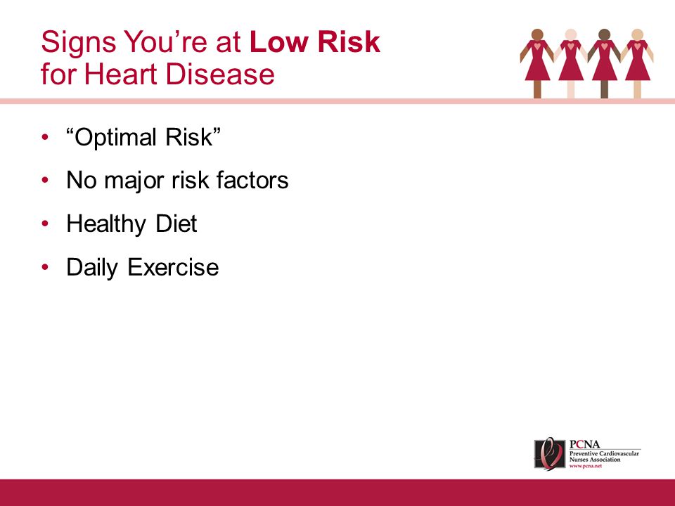 Optimal Risk No major risk factors Healthy Diet Daily Exercise Signs You’re at Low Risk for Heart Disease