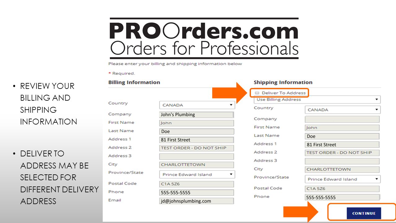 REVIEW YOUR BILLING AND SHIPPING INFORMATION DELIVER TO ADDRESS MAY BE SELECTED FOR DIFFERENT DELIVERY ADDRESS