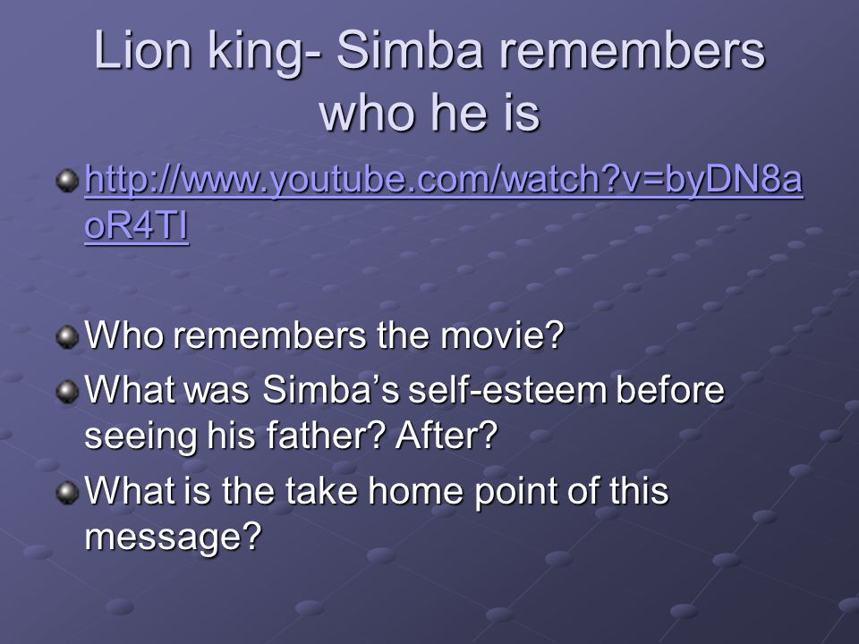 Lion king- Simba remembers who he is   v=byDN8a oR4TI   v=byDN8a oR4TI Who remembers the movie.