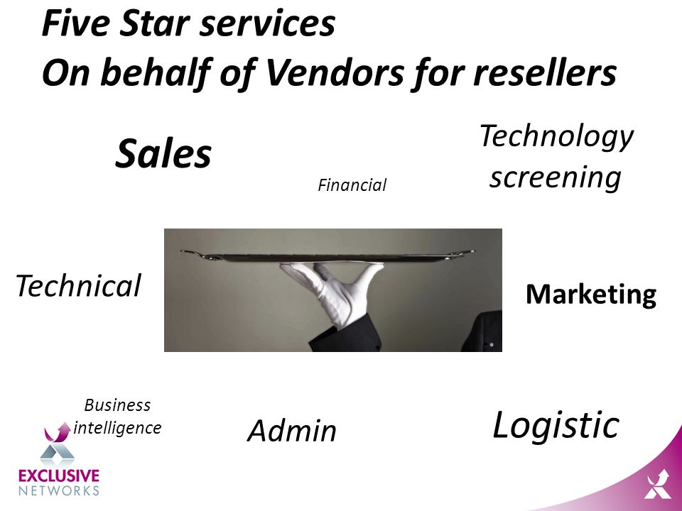 Five Star services On behalf of Vendors for resellers Sales Technical Marketing Financial Admin Logistic Business intelligence Technology screening