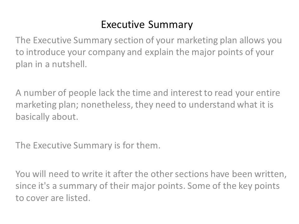 executive summary marketing plan