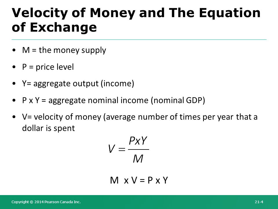 Money Velocity Equation Talkchannels Velocity Of Money And The Equation 4 Copyright 2017 Pearson Canada Inc Chapter 21 Quany Theory