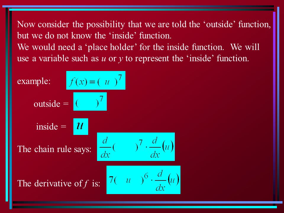 Now consider the possibility that we are told the ‘outside’ function, but we do not know the ‘inside’ function.