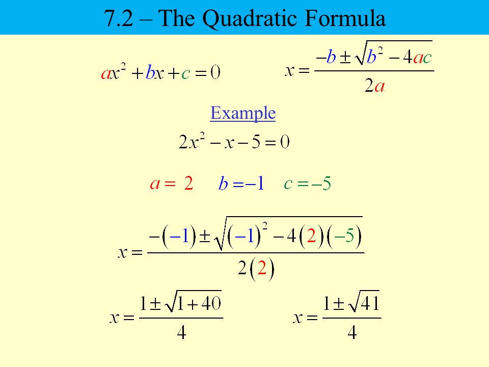 Example 7.2 – The Quadratic Formula