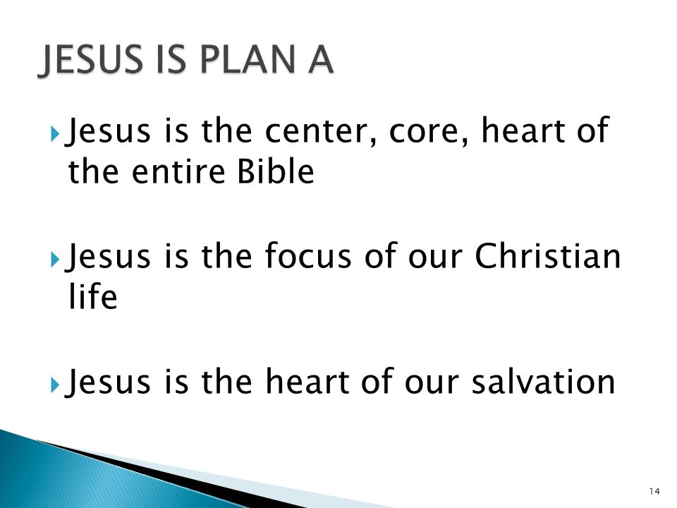  Jesus is the center, core, heart of the entire Bible  Jesus is the focus of our Christian life  Jesus is the heart of our salvation 14