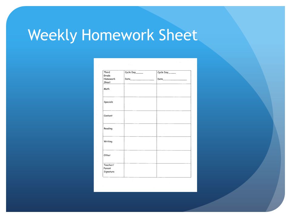 Weekly Homework Sheet