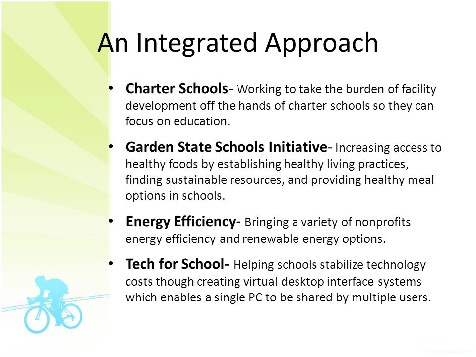 An Integrated Approach Charter Schools- Working to take the burden of facility development off the hands of charter schools so they can focus on education.