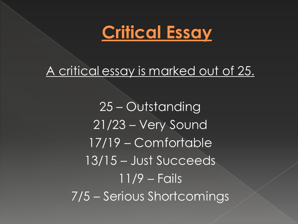 A critical essay is marked out of 25.
