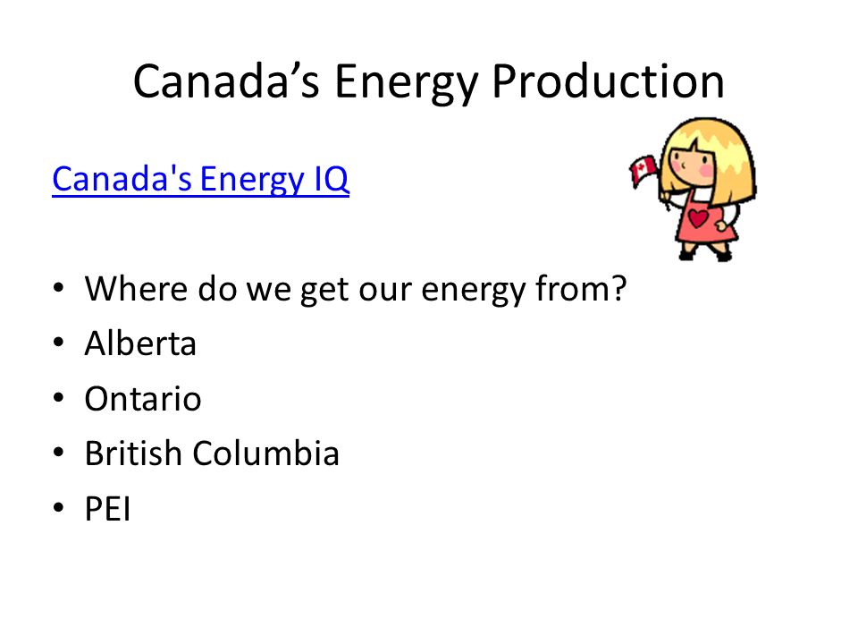 Canada’s Energy Production Canada s Energy IQ Where do we get our energy from.
