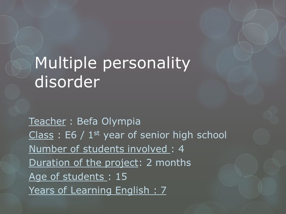 an overview of the multiple personality disorder Overview of personality disorders - etiology, pathophysiology, symptoms, signs, diagnosis & prognosis from the merck manuals - medical professional version. an overview of the multiple personality disorder Overview of personality disorders - etiology, pathophysiology, symptoms, signs, diagnosis & prognosis from the merck manuals - medical professional version.