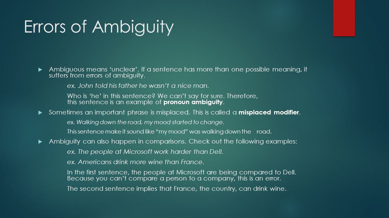 Errors of Ambiguity  Ambiguous means ‘unclear’.