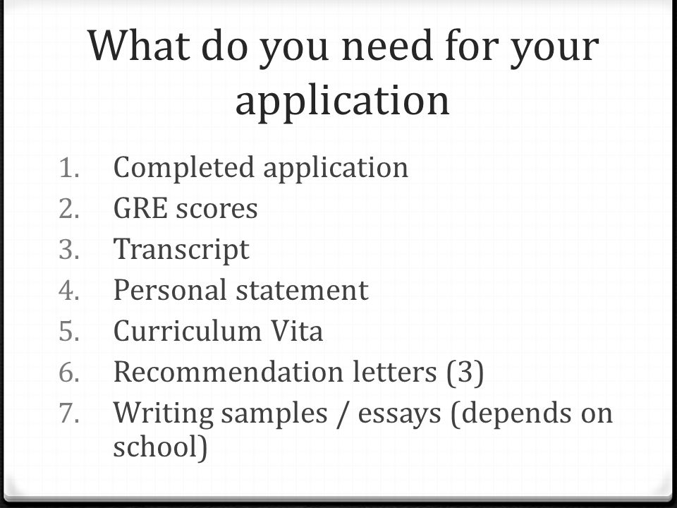 What do you need for your application 1. Completed application 2.