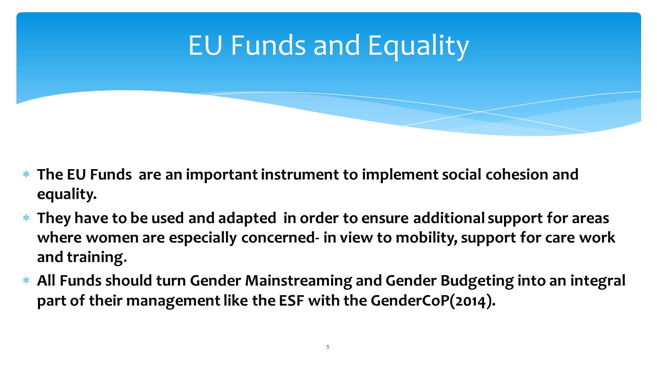  The EU Funds are an important instrument to implement social cohesion and equality.