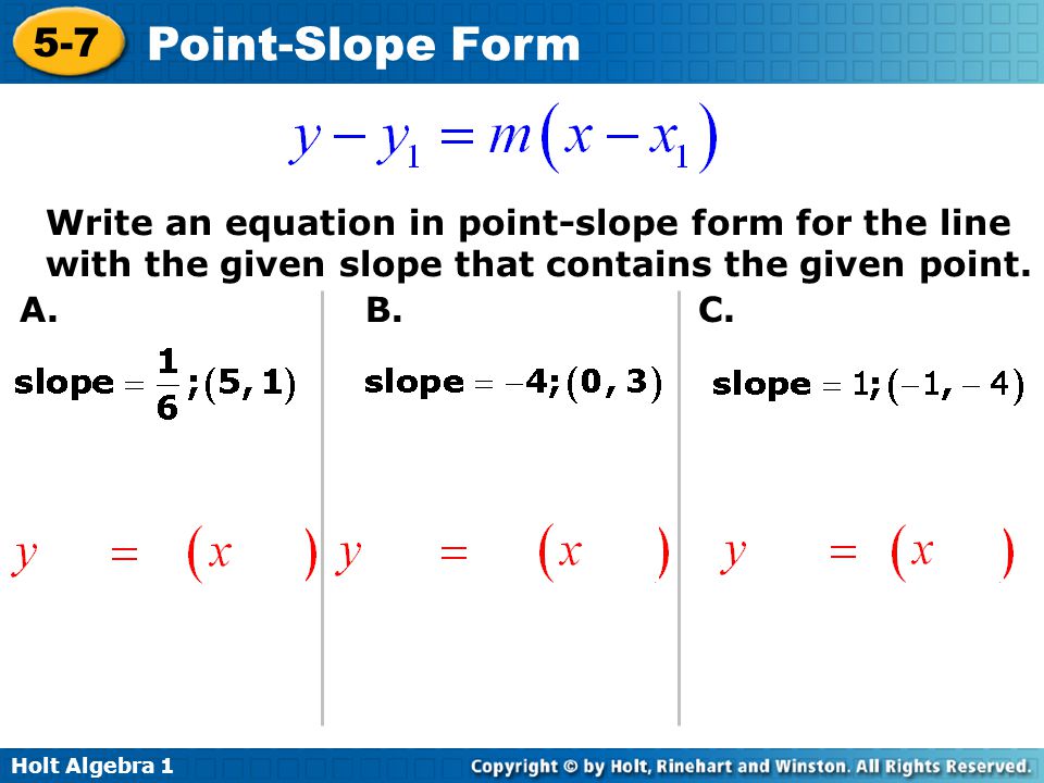 Holt Algebra Point Slope Form Graph A Line And Write Linear Holt Algebra 1 5 7 Point Slope Form Write An Equation In