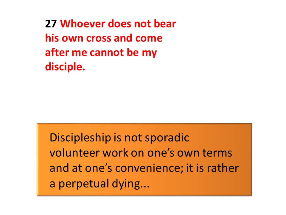 Discipleship is not sporadic volunteer work on one’s own terms and at one’s convenience; it is rather a perpetual dying...