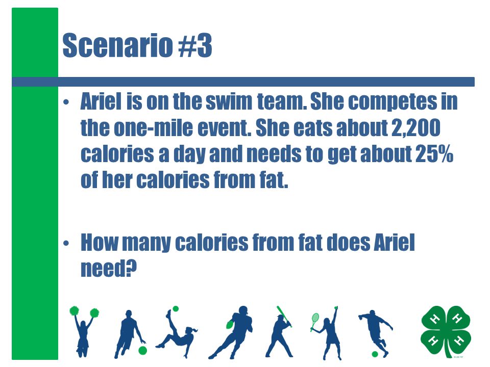 Scenario #3 Ariel is on the swim team. She competes in the one-mile event.
