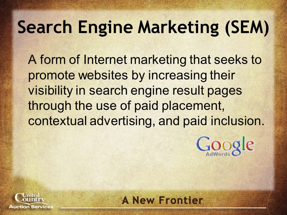 A form of Internet marketing that seeks to promote websites by increasing their visibility in search engine result pages through the use of paid placement, contextual advertising, and paid inclusion.