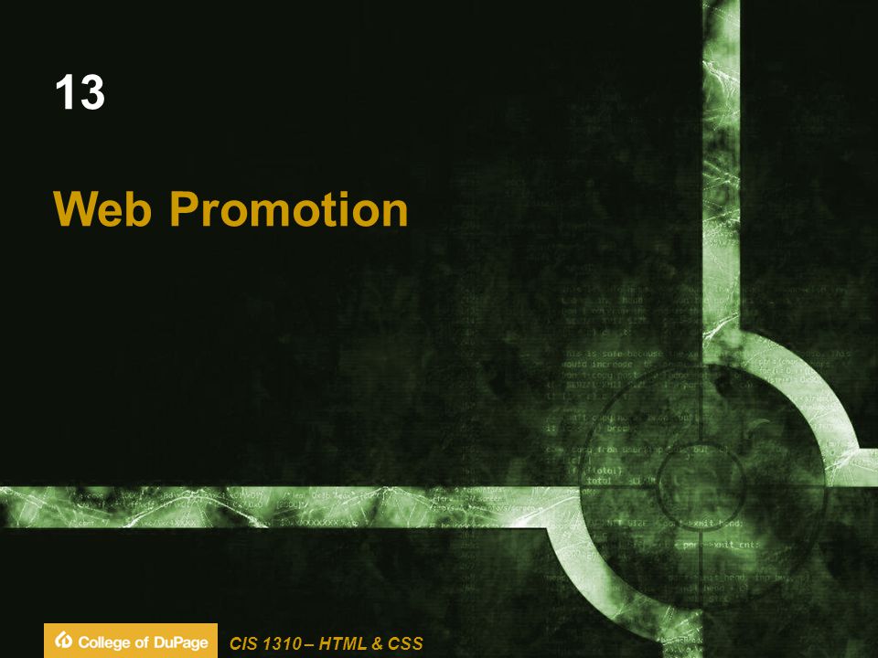 CIS 1310 – HTML & CSS 13 Web Promotion