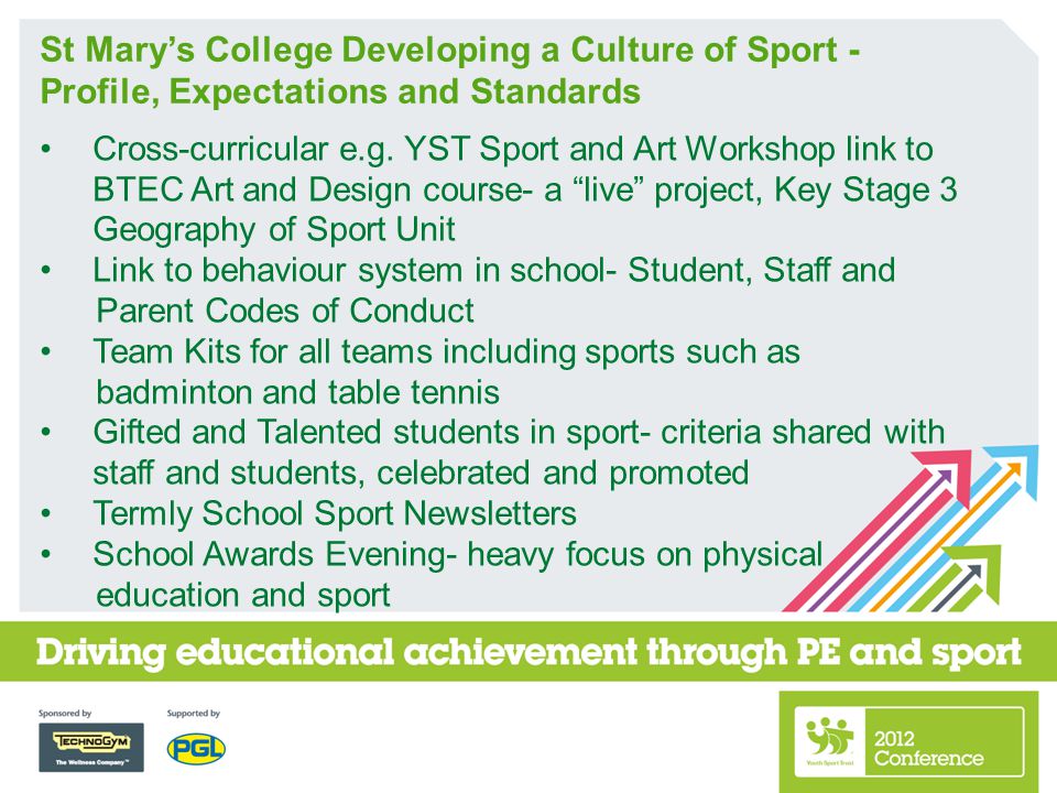 St Mary’s College Developing a Culture of Sport - Profile, Expectations and Standards Cross-curricular e.g.