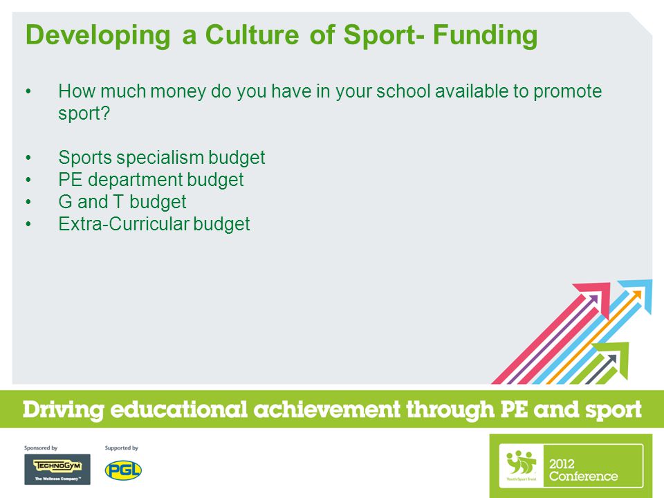 Developing a Culture of Sport- Funding How much money do you have in your school available to promote sport.