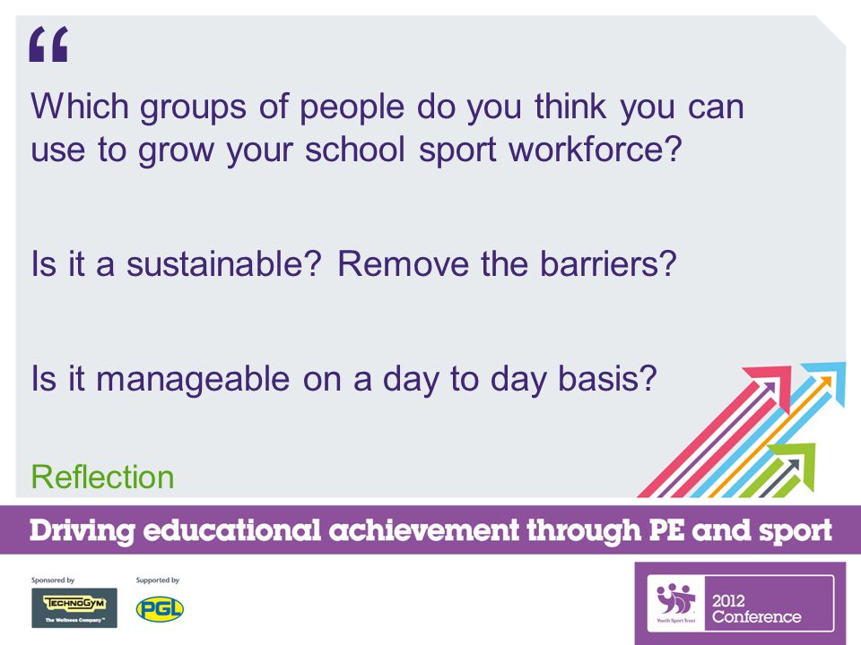 Which groups of people do you think you can use to grow your school sport workforce.