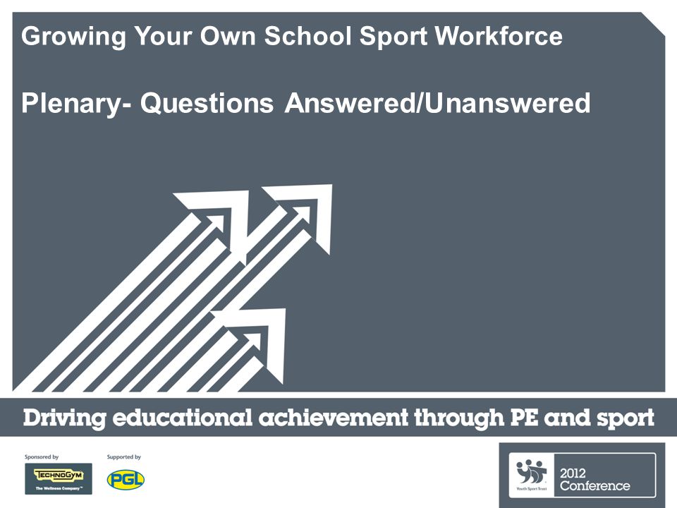 Growing Your Own School Sport Workforce Plenary- Questions Answered/Unanswered