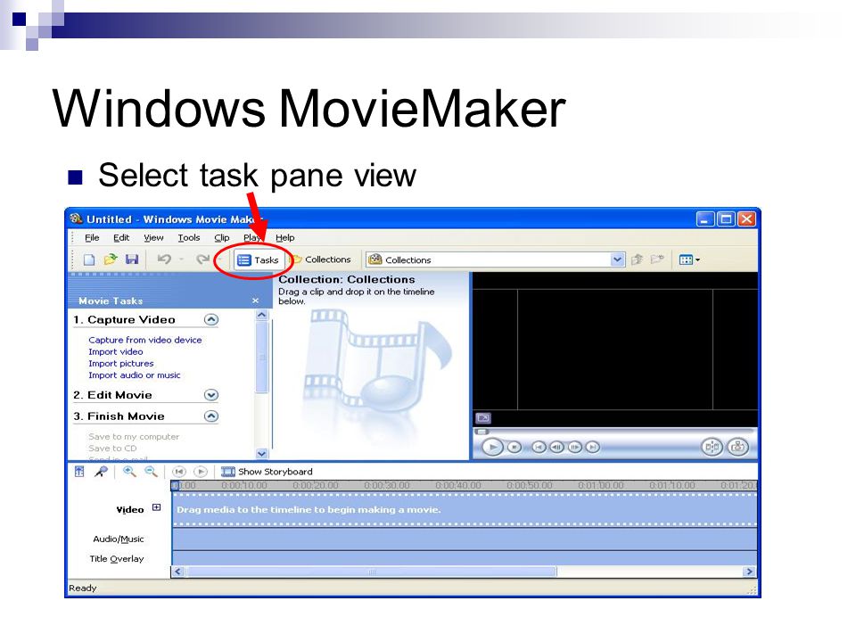 Windows MovieMaker Select task pane view