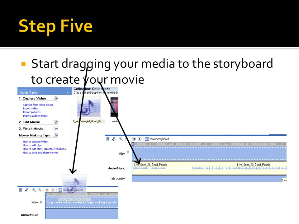  Start dragging your media to the storyboard to create your movie