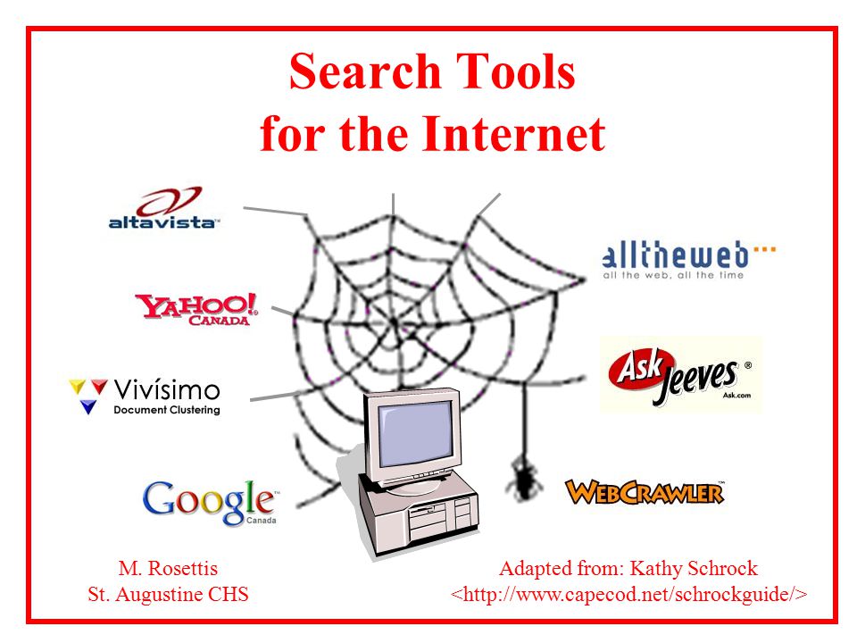 Search Tools for the Internet Adapted from: Kathy Schrock M. Rosettis St. Augustine CHS