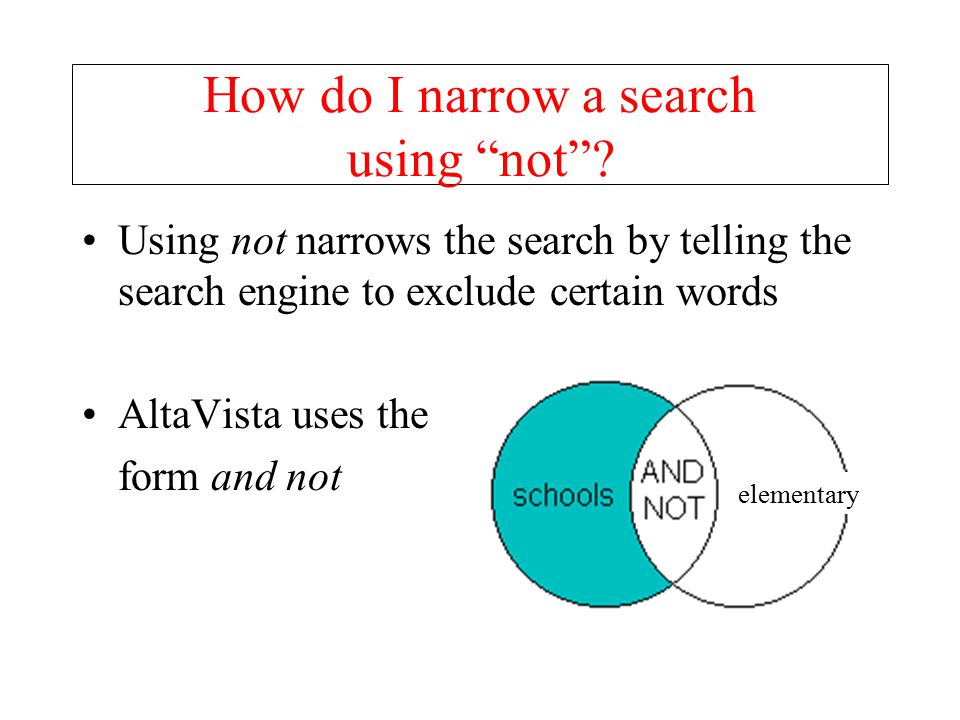 How do I narrow a search using not .