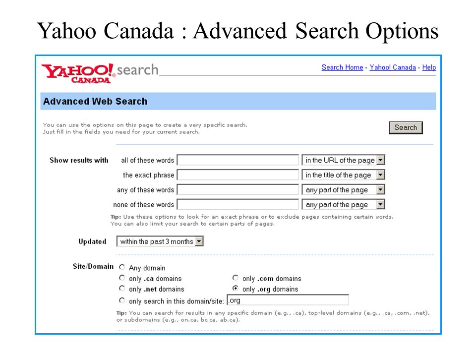 Yahoo Canada : Advanced Search Options