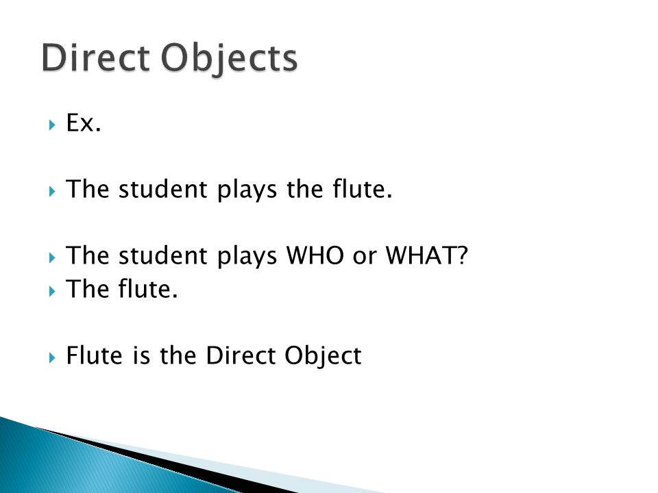  Ex.  The student plays the flute.  The student plays WHO or WHAT.
