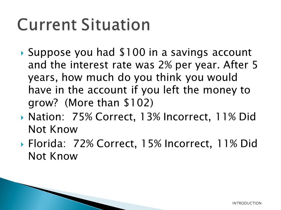  Suppose you had $100 in a savings account and the interest rate was 2% per year.