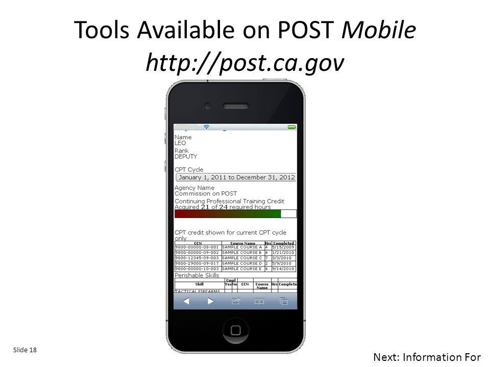 Tools Available on POST Mobile   Next: Information For Slide 18