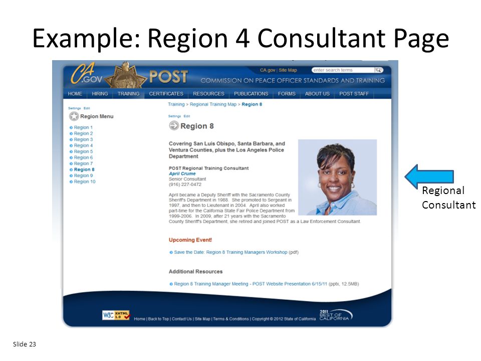 Example: Region 4 Consultant Page Regional Consultant Slide 23