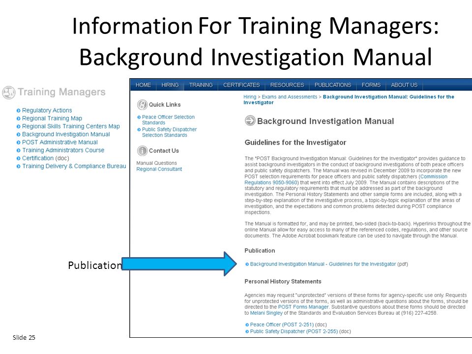 Information For Training Managers: Background Investigation Manual Publication Slide 25