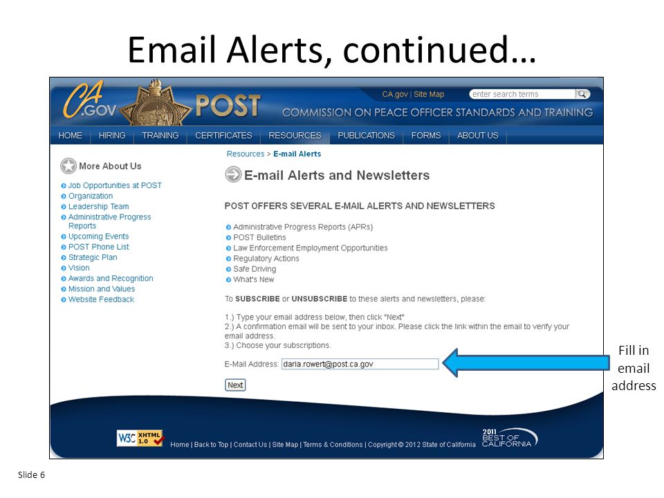 Alerts, continued… Slide 6 Fill in  address
