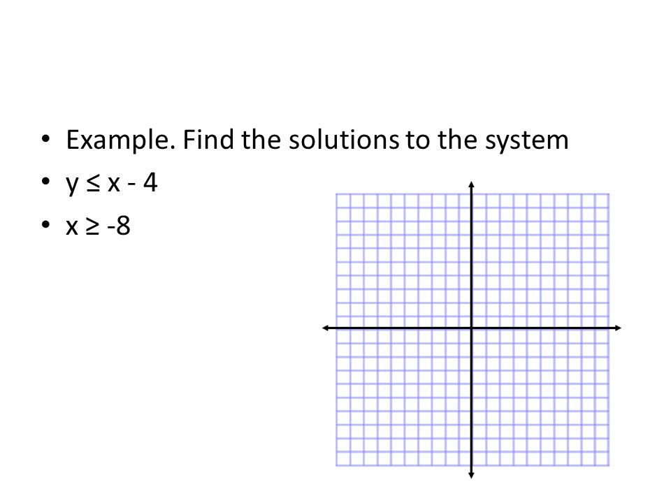 Example. Find the solutions to the system y ≤ x - 4 x ≥ -8