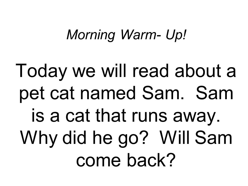 Morning Warm- Up. Today we will read about a pet cat named Sam.