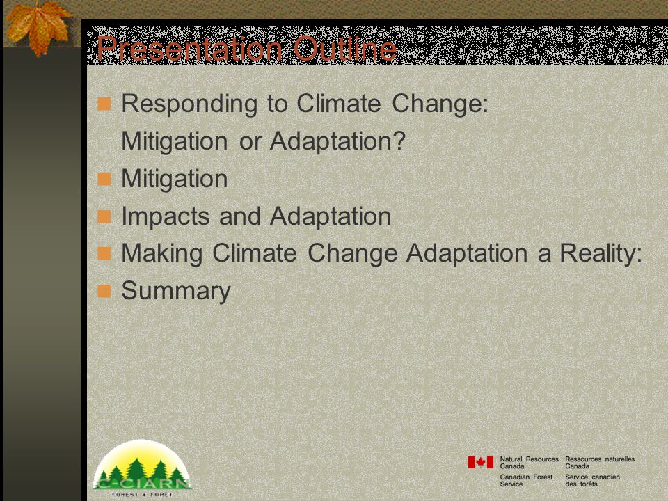 Presentation Outline Responding to Climate Change: Mitigation or Adaptation.