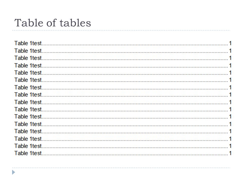 Table of tables