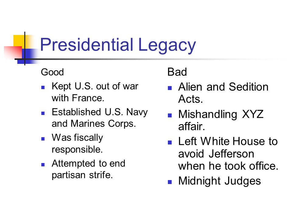 Presidential Legacy Good Kept U.S. out of war with France.