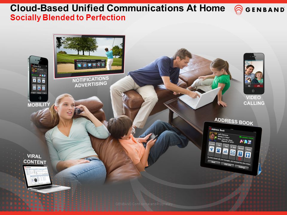 8GENBAND Confidential and Proprietary Cloud-Based Unified Communications At Home Socially Blended to Perfection