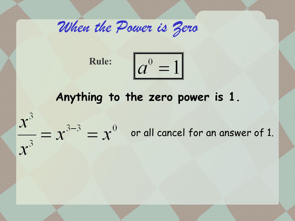 Negative Exponents Notice what happens with the example This leads to another rule. Rule: