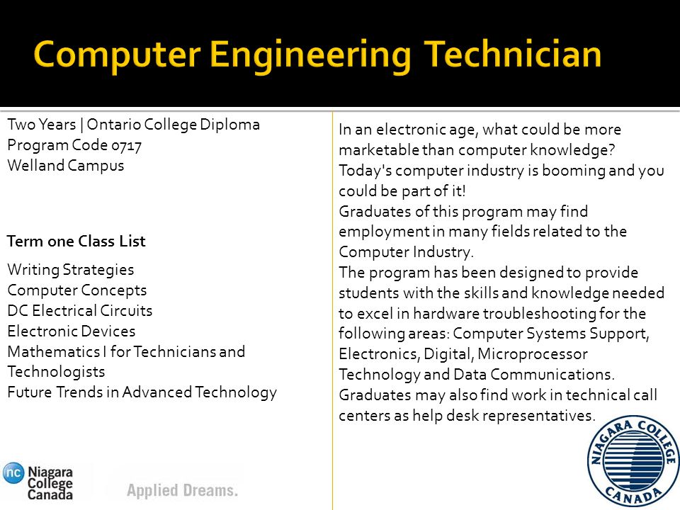 Term one Class List Two Years | Ontario College Diploma Program Code 0717 Welland Campus In an electronic age, what could be more marketable than computer knowledge.